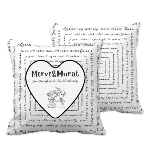 100 Dil Seni Seviyorum Desen Sublimasyon Yastık Kılıfı - OFİSOMİ-T