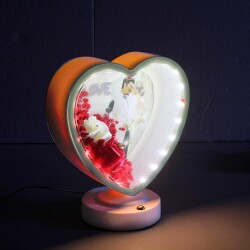 3D LED'li Çiçek Arajmanlı Kalpli Çerçeve - 2