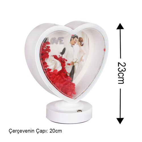 3D LED'li Çiçek Arajmanlı Kalpli Çerçeve - 6