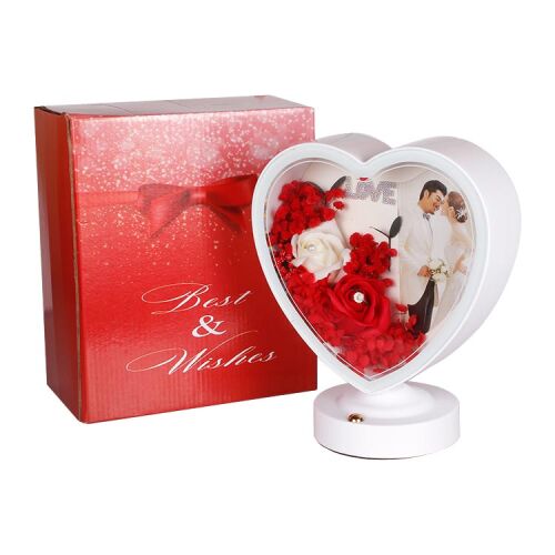 3D LED'li Çiçek Arajmanlı Kalpli Çerçeve - 7