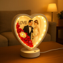 3D LED'li Çiçek Arajmanlı Kalpli Çerçeve - 8