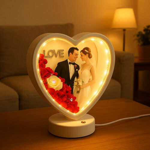 3D LED'li Çiçek Arajmanlı Kalpli Çerçeve - 8