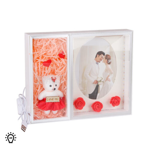 3D LED'li Güllü Ayıcıklı Fotoğraf Çerçevesi - 1