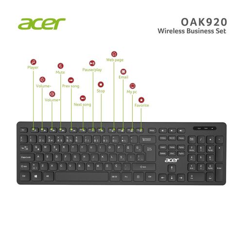 Acer OAK-920 Siyah Kablosuz Klavye 2.4Ghz Caps Lock (Smart Tv- Wifi) - 1