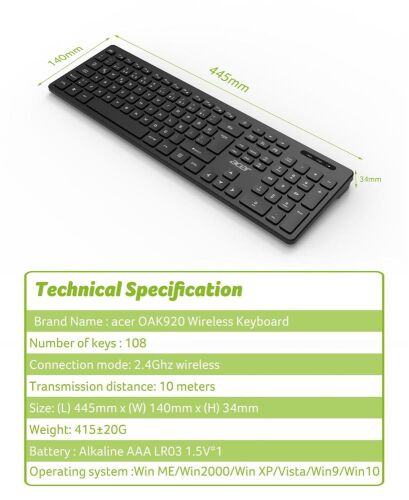 Acer OAK-920 Siyah Kablosuz Klavye 2.4Ghz Caps Lock (Smart Tv- Wifi) - 2
