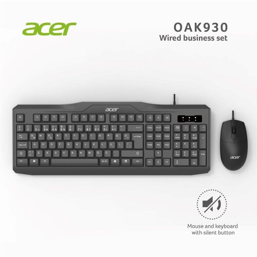 Acer OAK-930 Kablolu Sessiz Tuşlu Klavye Moue Set Siyah (Klavye 1,40Cm-Mouse 1.60Cm Kablo) - 2