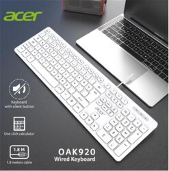 Acer OAK920 Q Usb Beyaz 1.8mt Kablolu Klavye-Tek Tuş Hesap Makinalı (Sessiz Tuş) - 2