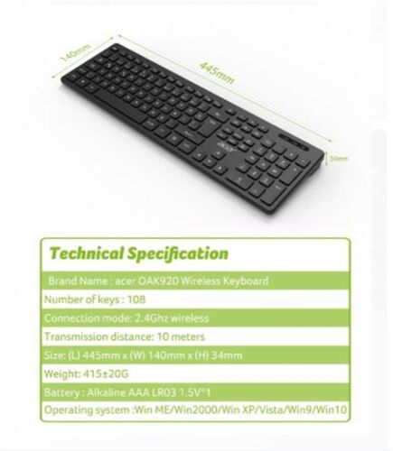 Acer OAK920 Q Usb SİYAH 1.8mt Kablolu Klavye-Tek Tuş Hesap Makinalı (Sessiz Tuş) - ACER (1)