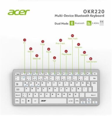 Acer OKR220 Beyaz MultiDevice Dual Mode 2.4GHZ Bluetooth Klavye (Smart Tv)(Android) - 2