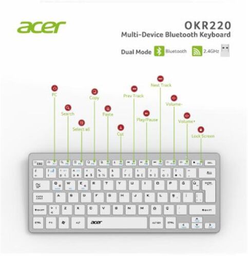 Acer OKR220 Beyaz MultiDevice Dual Mode 2.4GHZ Bluetooth Klavye (Smart Tv)(Android) - ACER (1)