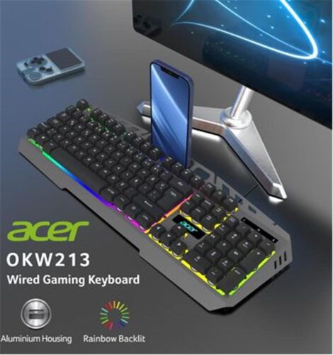 Acer OKW213 Gri RGB Rainbow Backlit Gaming Keyboard Rainbow (Kablo Uzunluğu 1,5mt) - 1