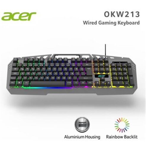 Acer OKW213 Siyah RGB Rainbow Backlit Gaming Keyboard Rainbow (Kablo Uzunluğu 1,5mt) - 1