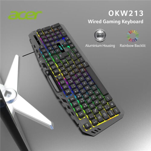 Acer OKW213 Siyah RGB Rainbow Backlit Gaming Keyboard Rainbow (Kablo Uzunluğu 1,5mt) - ACER