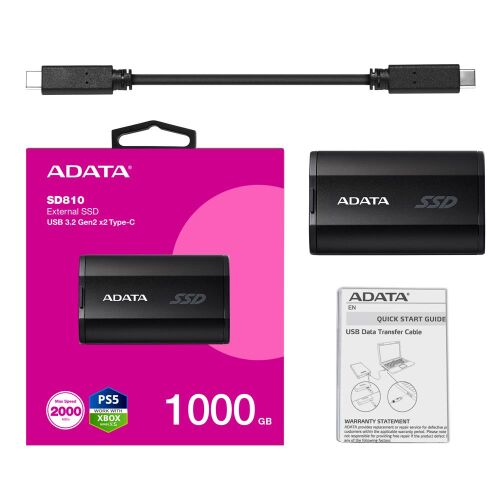 Adata 1000Gb SD810 Siyah Taşınabilir Usb 3.2 Gen2 x2 Type-C Ssd Harici Disk - ADATA