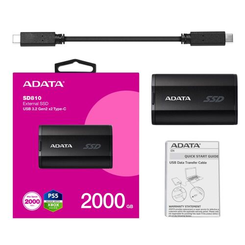 Adata 2000Gb SD810 Siyah Taşınabilir Usb 3.2 Gen2 x2 Type-C Ssd Harici Disk - 1