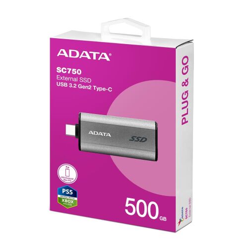 Adata 500Gb SC750 Taşınabilir Usb 3.2 Gen2 Type-C Ssd Harici Disk - ADATA