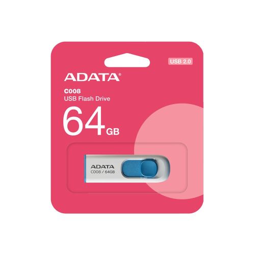 Adata C008-64GB 64GB USB2.0 Classic (White + Blue) Flash Bellek - 1