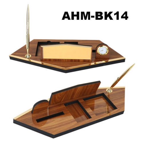 Ahşap Masa İsimliği - Tek Kalemli Geçme Saatli - OFİSOMİ-S