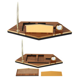 Ahşap Masa İsimliği - Tek Kalemli Geçme Saatli - 2