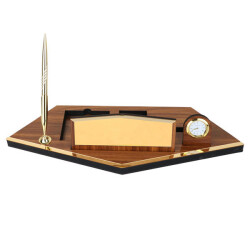 Ahşap Masa İsimliği - Tek Kalemli Geçme Saatli - 1