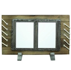 Ahşaplı Çift Metalli Taş 24x40 cm Siyah - 2