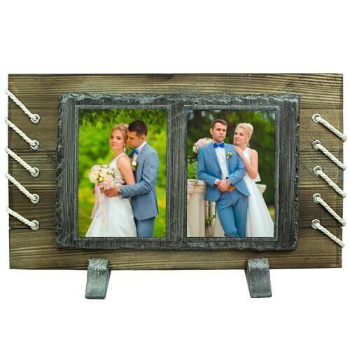 Ahşaplı Çift Metalli Taş 24x40 cm Siyah - OFİSOMİ-S