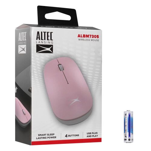 Altec Lansing ALBM7305 Pembe 2.4GHz USB 1600DPI Alkalin Pilli Kablosuz Mouse - ALTEC