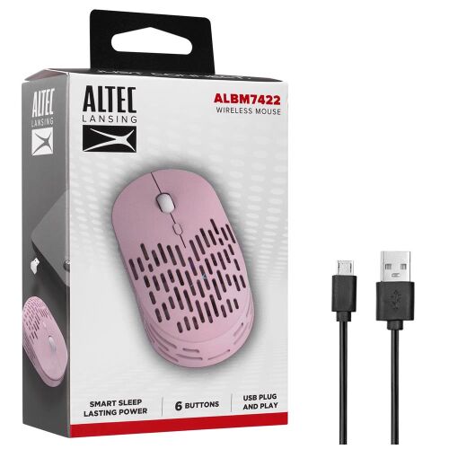 Altec Lansing ALBM7422 Pembe 2.4GHz Şarj Edilebilir Tek Renkli 1600DPI Optik Kablosuz Mouse - ALTEC