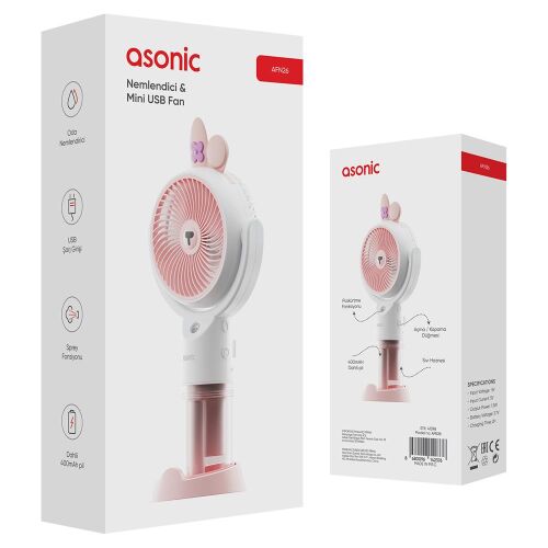 Asonic AFN26 Beyaz 500mAh 2 Kademe (Püskürtme Fonksiyon) Nemlendirici Sprey USB Fan Şarjlı - ASONIC