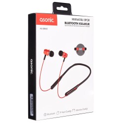 Asonic AS-XBK65 Kırmızı Boyun Askılı Mıknatıslı Bluetooth+TF Kart Spor Kulak içi Kulaklık - 1