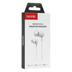 Asonic AS-XK90 Beyaz Kulak İçi Mikrofonlu Kulaklık - 1