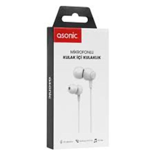 Asonic AS-XK90 Beyaz Kulak İçi Mikrofonlu Kulaklık - 1
