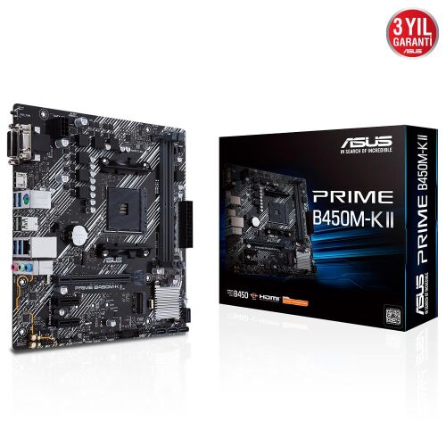 Asus Prime B450M-K II AMD B450 AM4 DDR4 4400 HDMI DVI VGA M2 USB3.2 mATX BIOS Flashback Anakart - 1