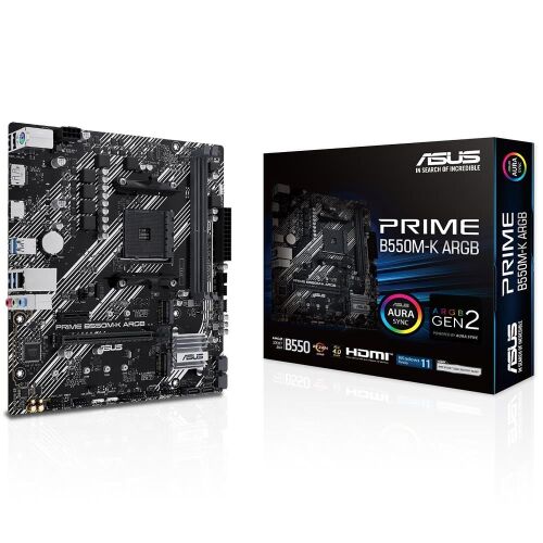 Asus Prime B550M-K ARGB 5100MHz (OC) DDR4 Soket AM4 M.2 HDMI mATX Anakart - ASUS