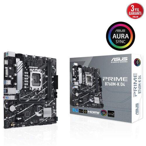 Asus Prime B760M-K D4 Intel B760 Soket 1700 DDR4 5333(OC)MHz mATX Gaming (Oyuncu) Anakart - 1
