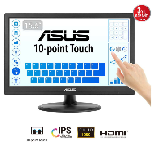 ASUS VT169HE 15.6" 5ms, 60Hz, Dokunmatik, HDMI, D-Sub, Düşük Mavi Işık, FreeSync, IPS Panel Monitör - Asus