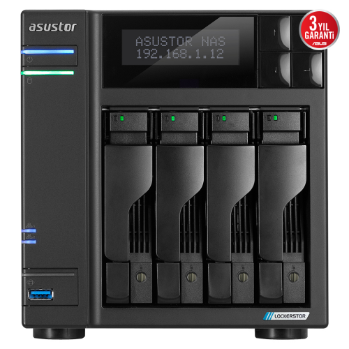 ASUSTOR AS6704T, 4Gb DDR4 Ram, 4 Yuvalı (4x22TB Destek), 4xM.2, PCI-e, 2x2.5GbE Network, 2xUSB 3.2, Tower NAS (Yedekleme) Cihazı - Asus