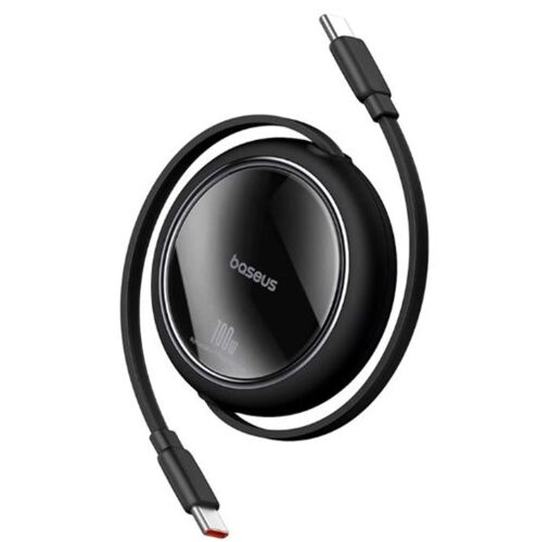 Baseus Free2 Draw Mini Siyah P10364500111-00 1Mt 100w PD Makaralı Type-C to Type-C Şarj Kablosu - BASEUS