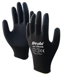 Beybi 8 Beden 12li Paket Poliüretan Kaplı Pu Touch Siyah Montaj Eldiven EN388 (3121X) - 1