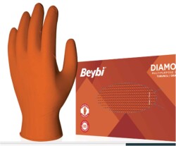 Beybi Diamond Pudrasız L Beden Kalın Turuncu Nitril Eldiven Large 100 Adet - 1