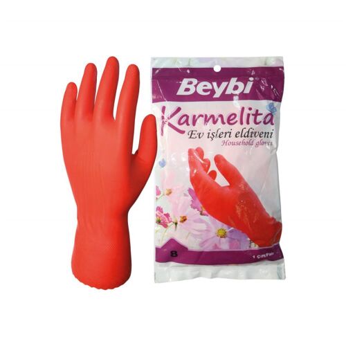 Beybi Karmelita 8 Numara 25li Paket Bulaşık Eldiveni Gıdaya Uygundur Kaymayı Önleyici Pütürlü - BEYBİ
