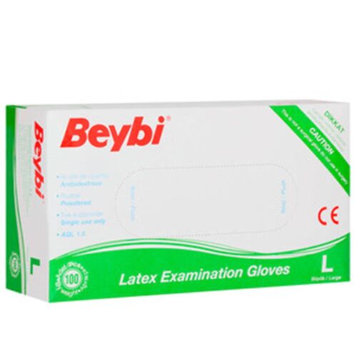 Beybi Lateks Pudralı (L) Large Beden Muayene Eldiven 100lü Paket - BEYBİ
