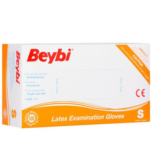 Beybi Lateks Pudralı (S) Small Beden Muayene Eldiven 100lü Paket - BEYBİ