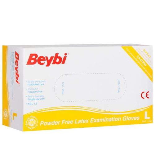Beybi Lateks Pudrasız (L) Large Beden Muayene Eldiven 100lü Paket - 1