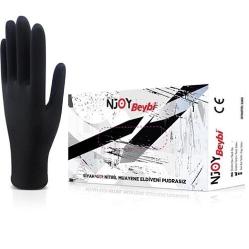 Beybi Muayene Medium Pudrasız Njoy Nitril Siyah Eldiven - BEYBİ