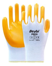 Beybi Nitril PMK PN10 9 Beden 12li Paket Polyester Örme Nitril Eldiven (4141A) Nitril 1-2 Kaplama - 1
