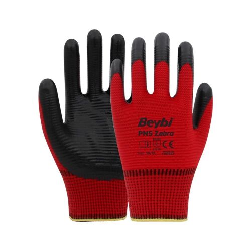 Beybi Nitril PMK PN5 Zebra Kırmzı Siyah 9 Beden 12li Paket - BEYBİ