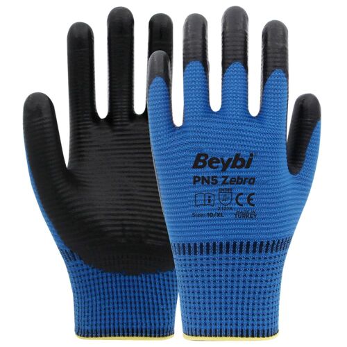 Beybi Nitril PMK PN5 Zebra Mavi Siyah 9 Beden 12li Paket (EN388 2121X) - BEYBİ