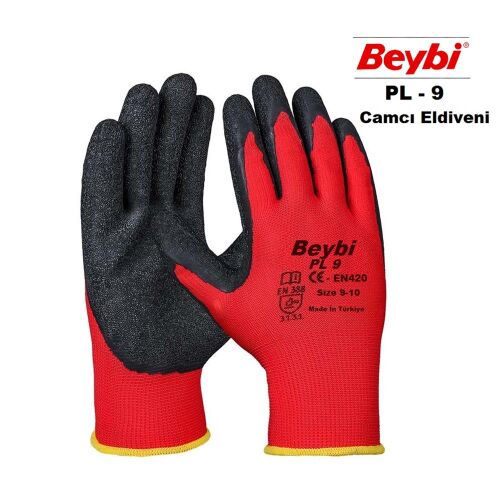 Beybi Nitril Poly PL9 9 Beden Kırmızı Siyah İş Eldiveni 12li Paket Camcı Eldiveni - BEYBİ