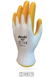 Beybi Nitril Poly PN7 10 Beden Beyaz Sarı Eldiven 12li Paket - 1